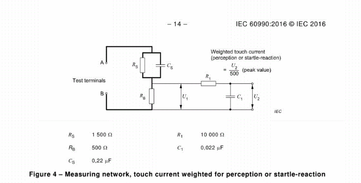  Measuring network, touch current weighted for perception or startle-reaction