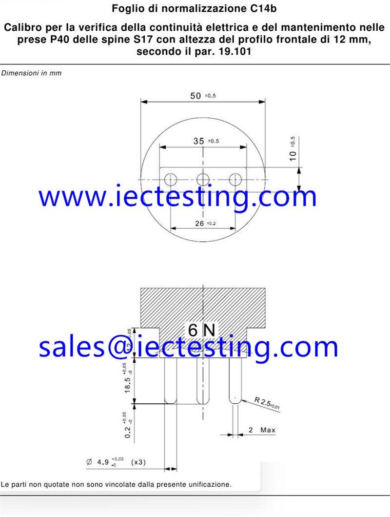CEI 23-50 V4 Figure C14b Gauge for Italy Standard Plug and Socket Outlets